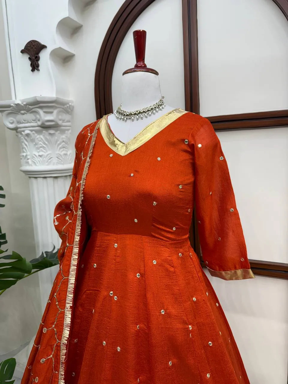 orange vichitra anarkali