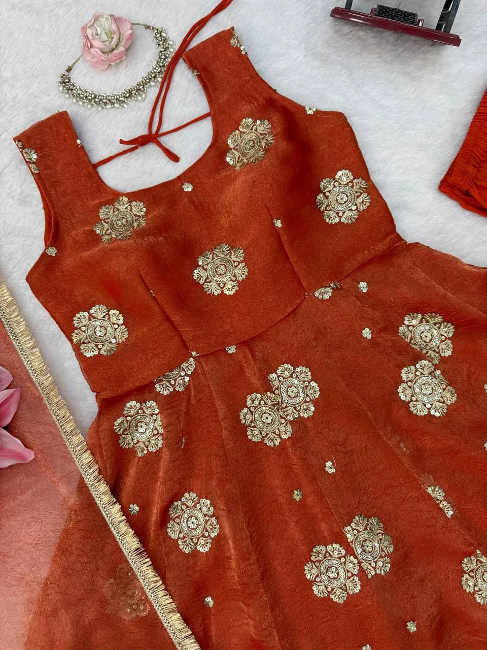 orange wedding anarkali set women