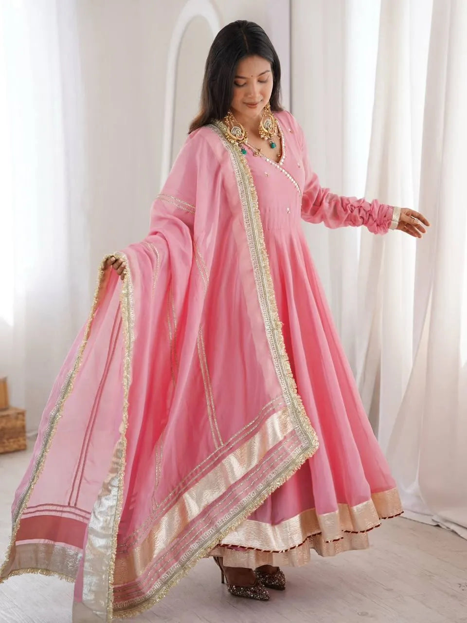 organza silk pink anarkali