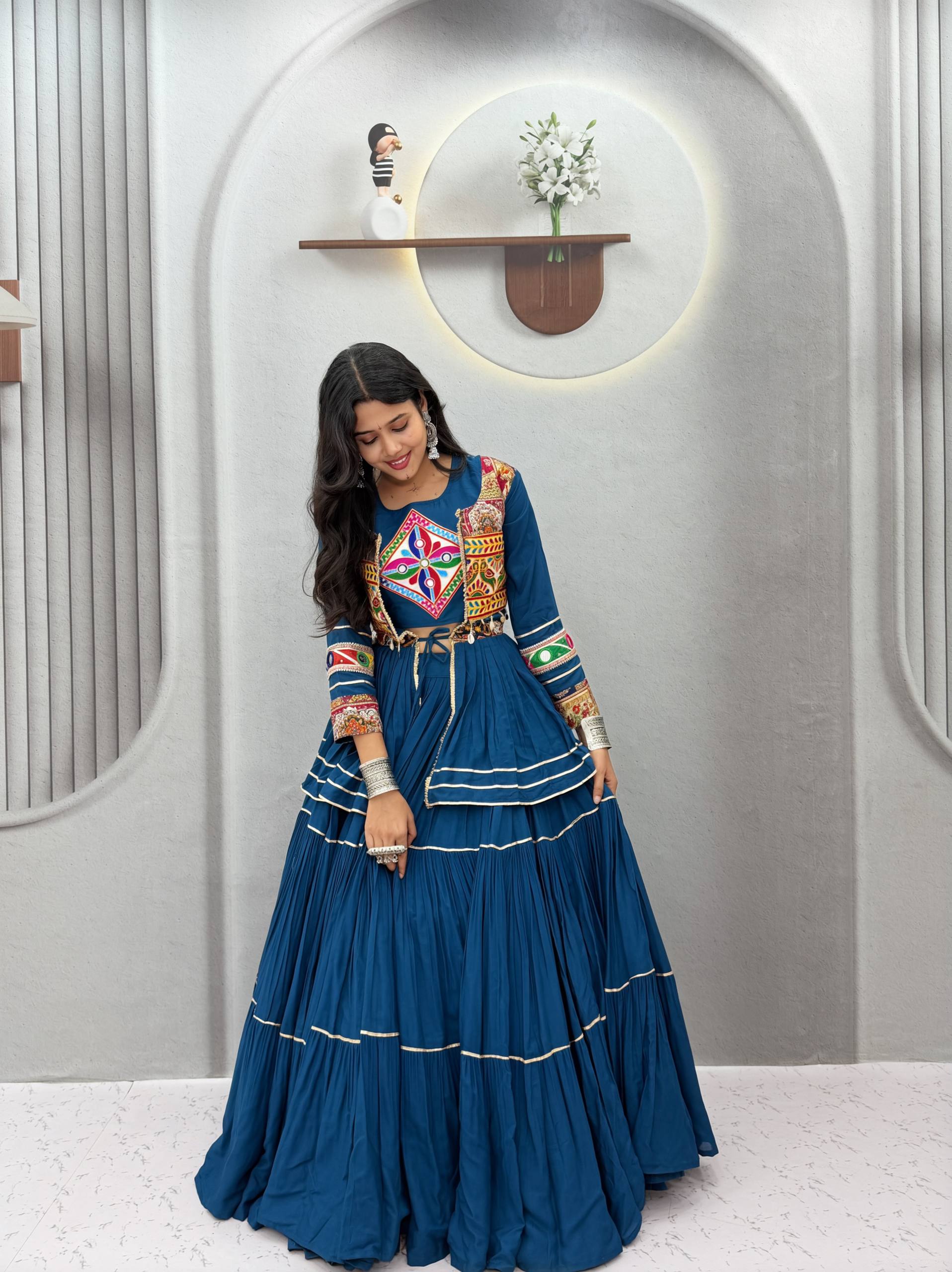 Navratri Special Pure Cotton Gamthi Work Lehenga Choli with Koti