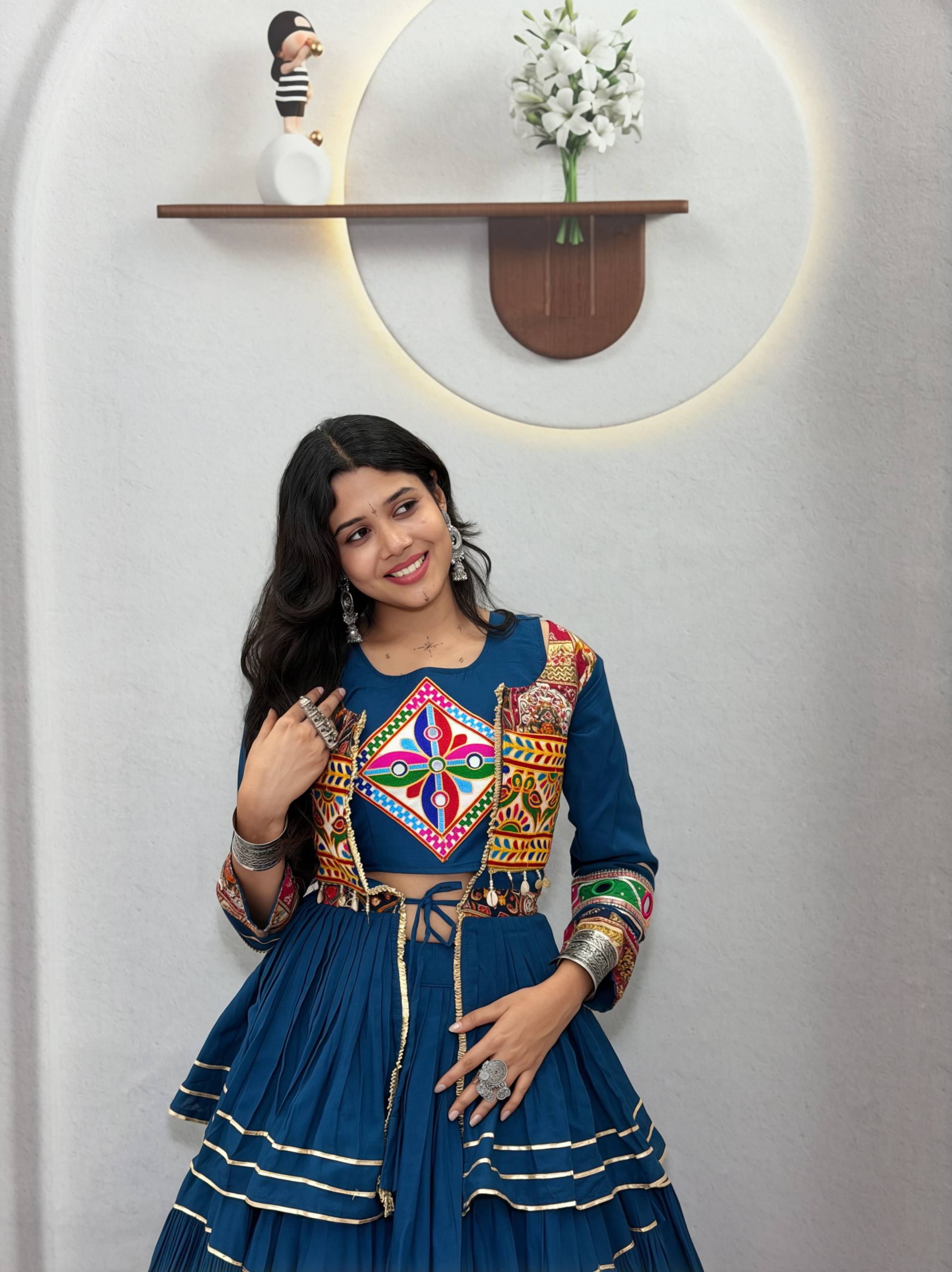 Navratri Special Pure Cotton Gamthi Work Lehenga Choli with Koti