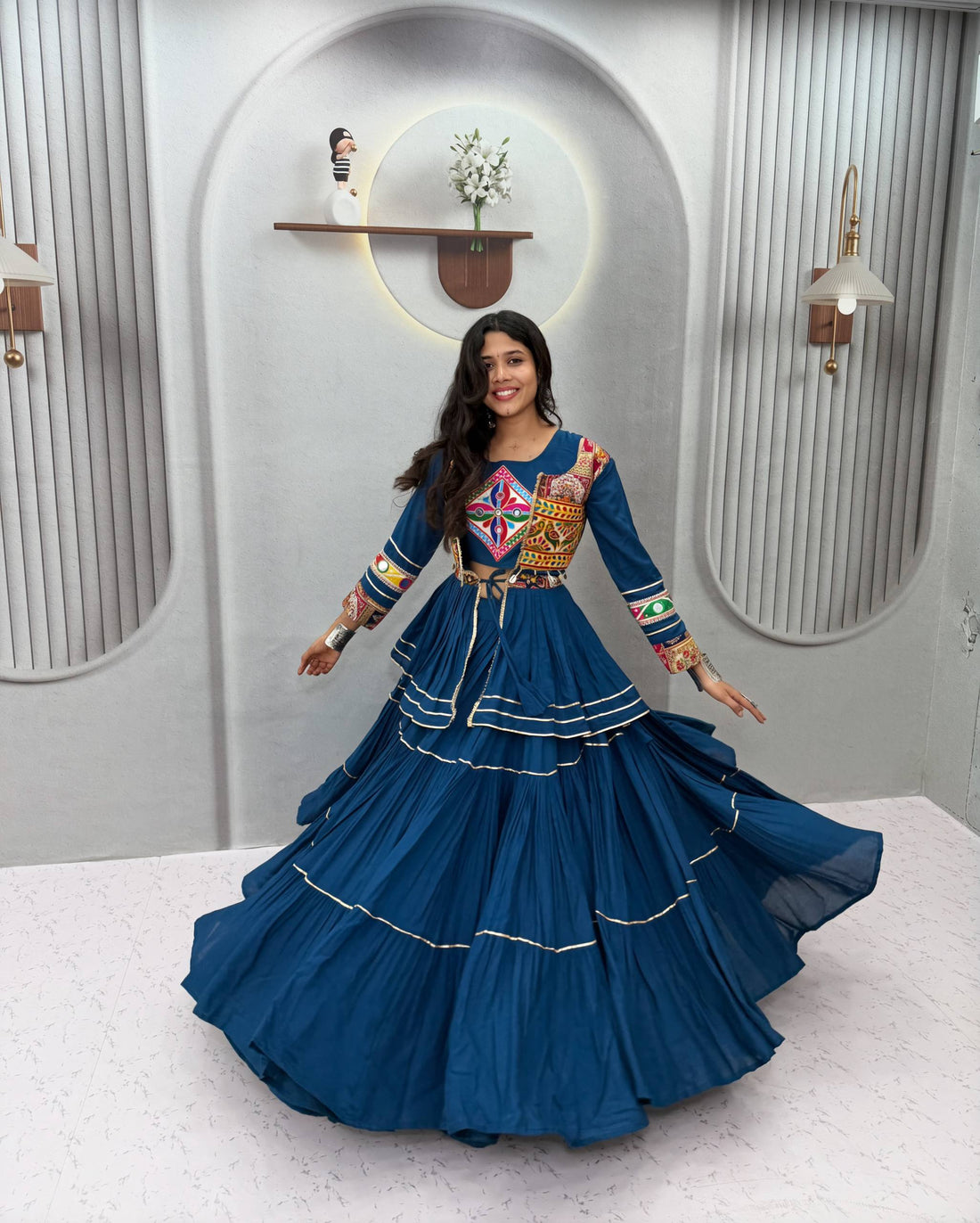 Navratri Special Pure Cotton Gamthi Work Lehenga Choli with Koti