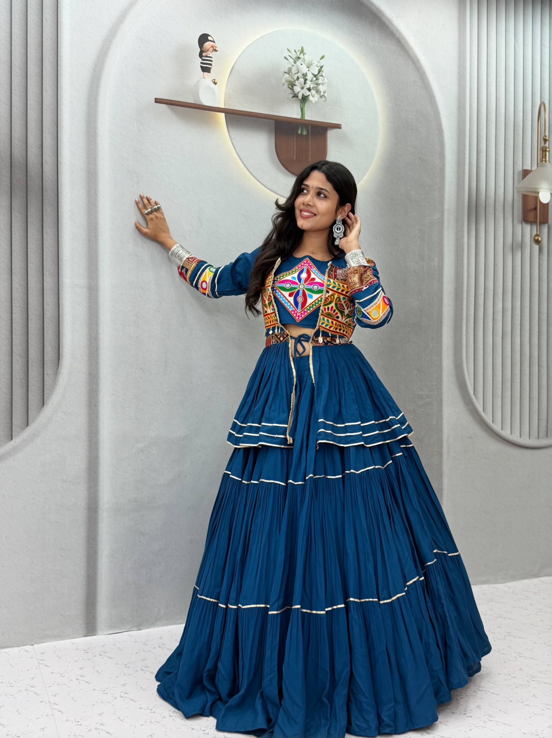 Navratri Special Pure Cotton Gamthi Work Lehenga Choli with Koti
