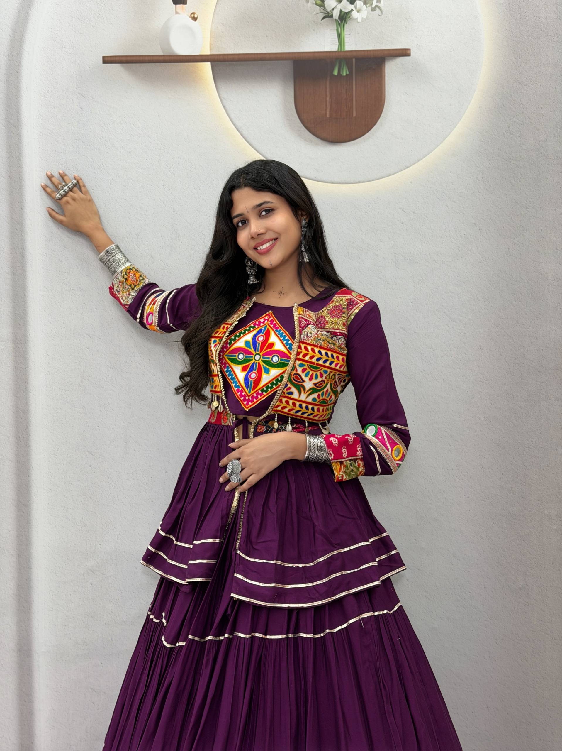 Purple Navratri Lehenga Choli with Gamathi Work | 6 Meter Flair