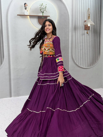Purple Navratri Lehenga Choli with Gamathi Work | 6 Meter Flair