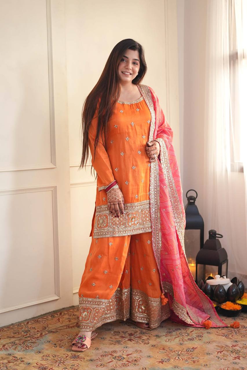 Orange Kurta Palazzo Set