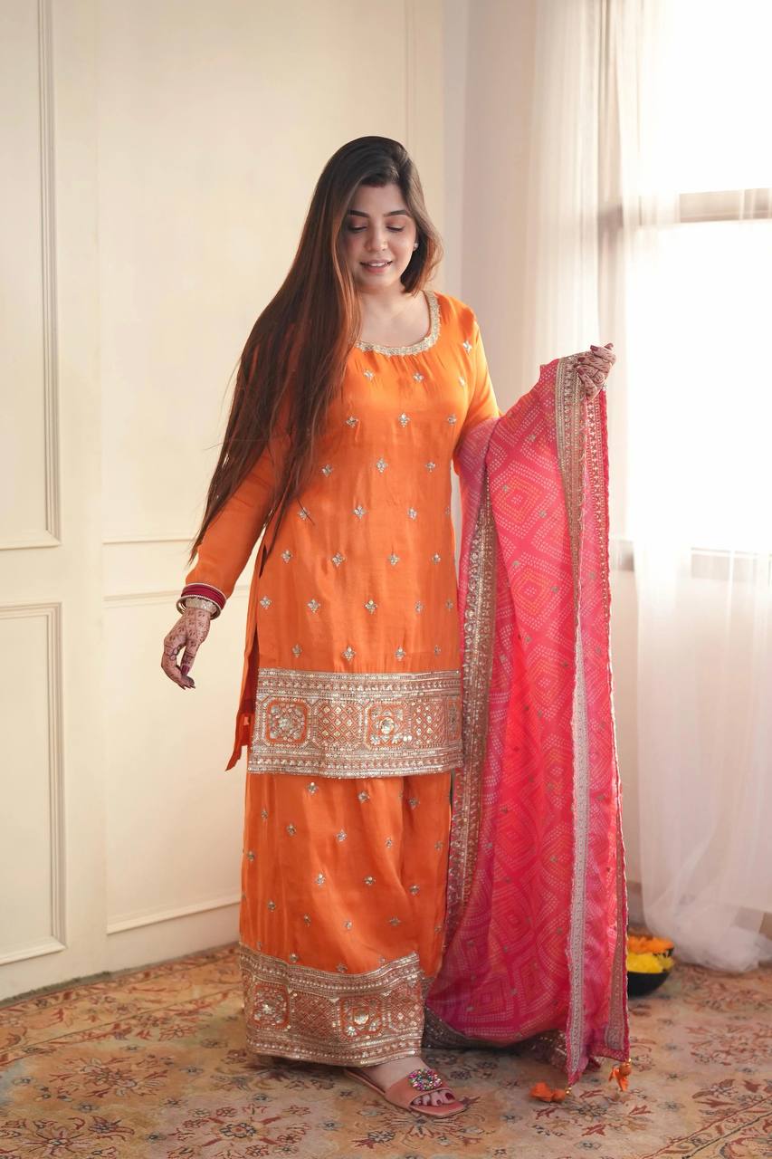 Orange Kurta Palazzo Set
