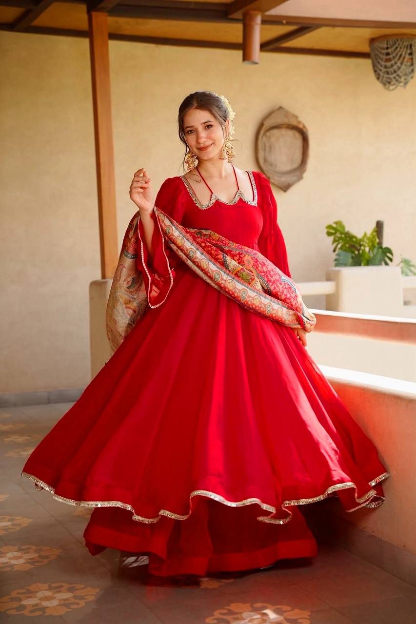 Women's Red Flared Anarkali Suit with Printed Dupatta | Festive & Party Wear Ethnic Outfit