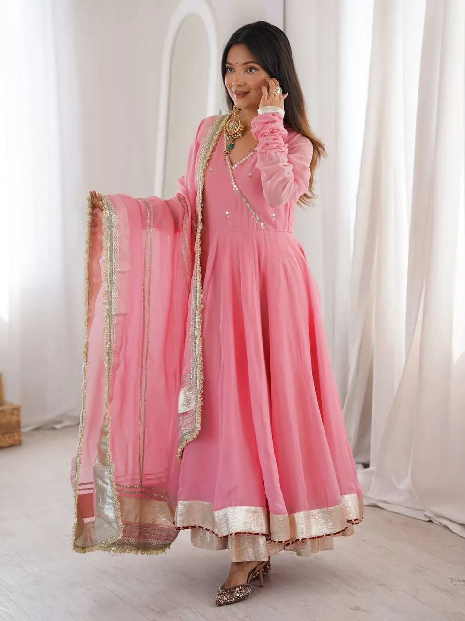 mirror work pink set