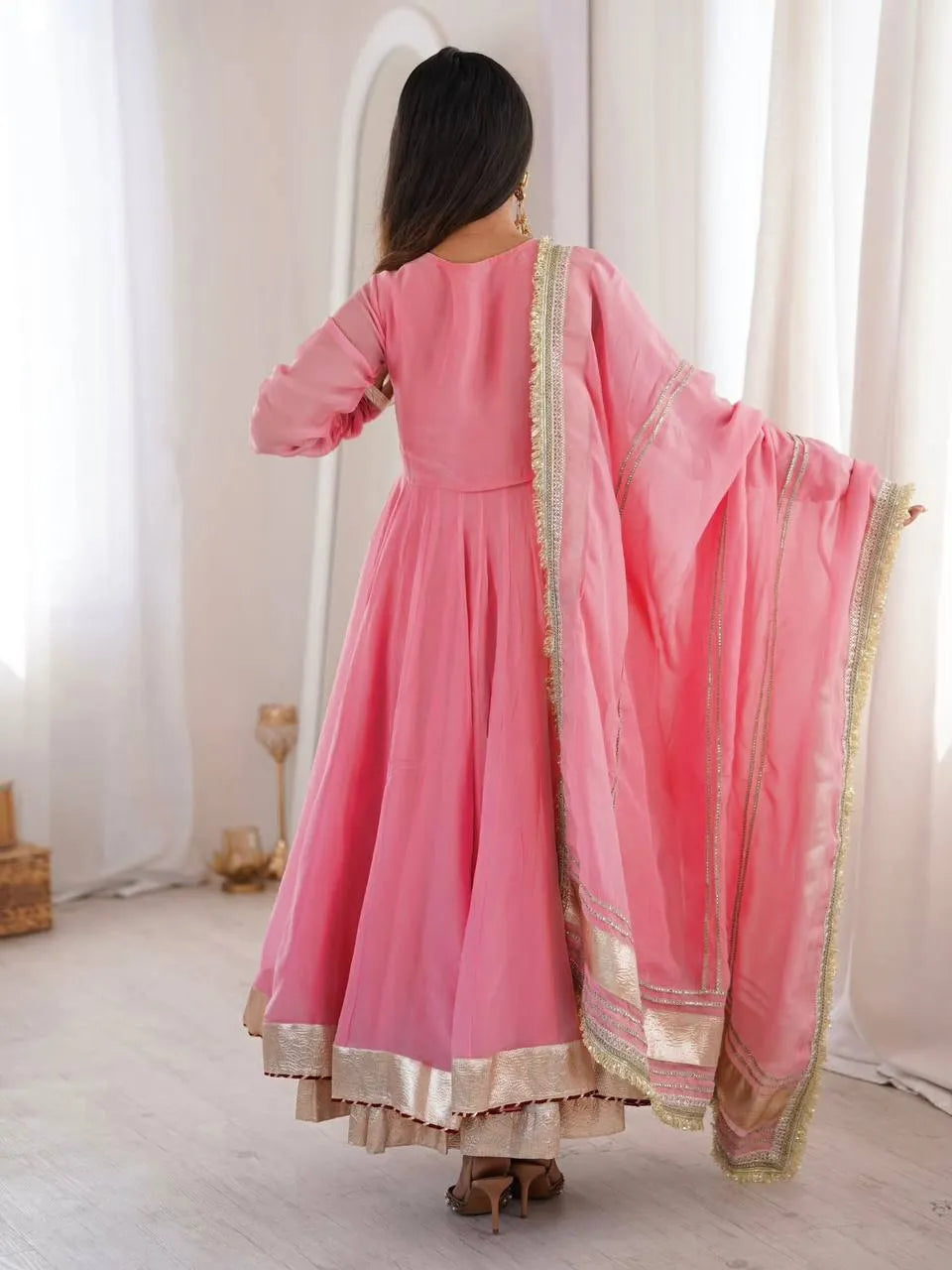 pink anarkali with dupatta