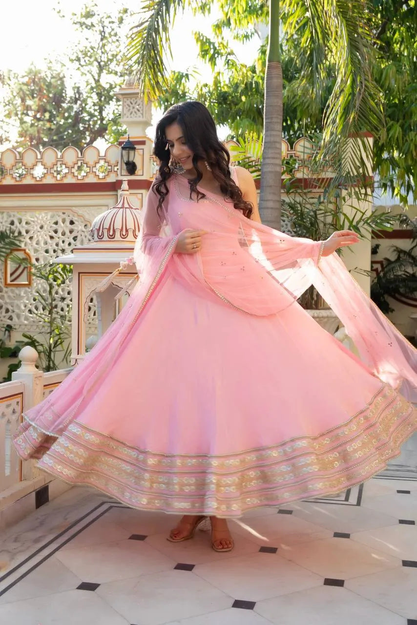 pink crepe anarkali suit