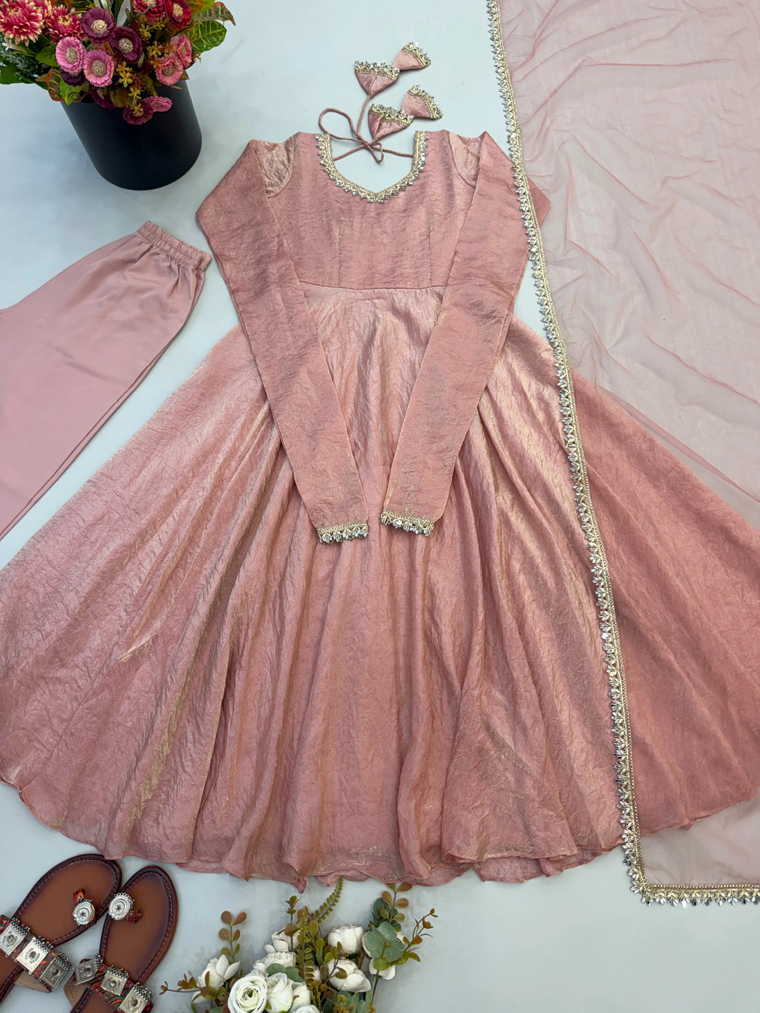 dusty pink anarkali set