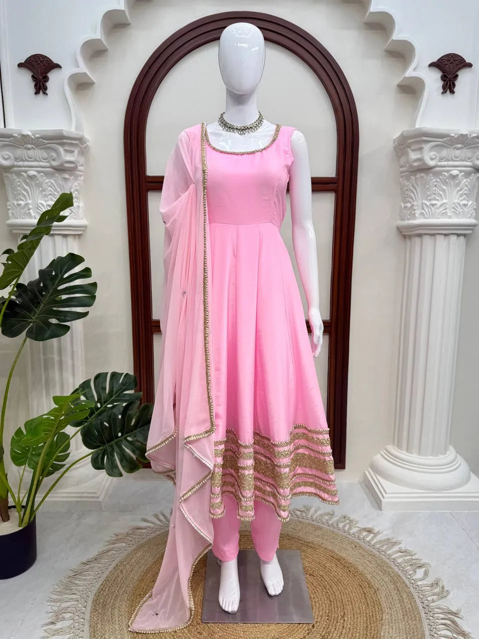pink dori work anarkali