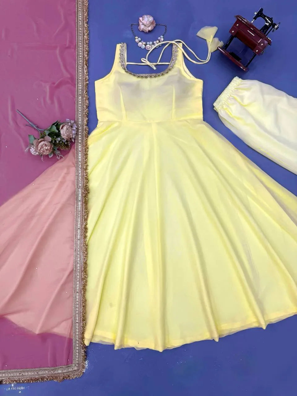 pink dupatta anarkali set