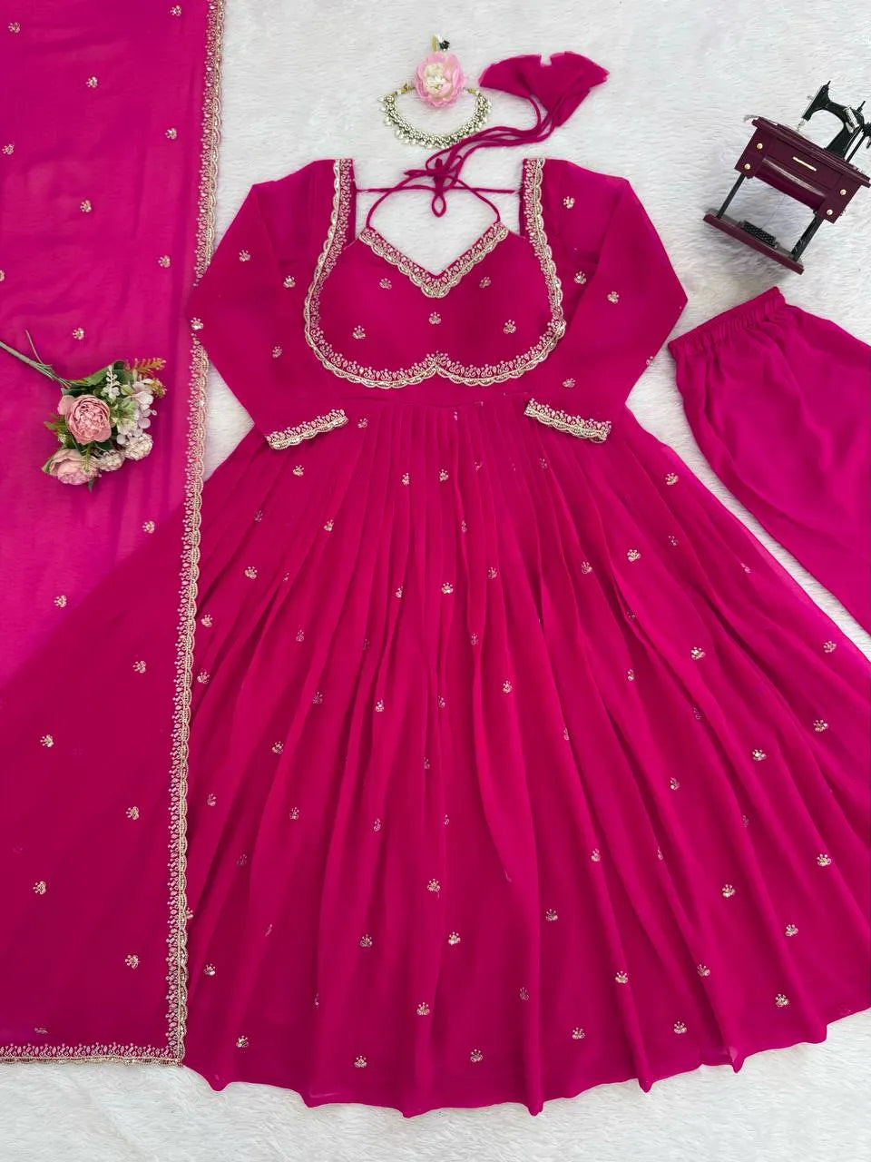 pink festive anarkali set