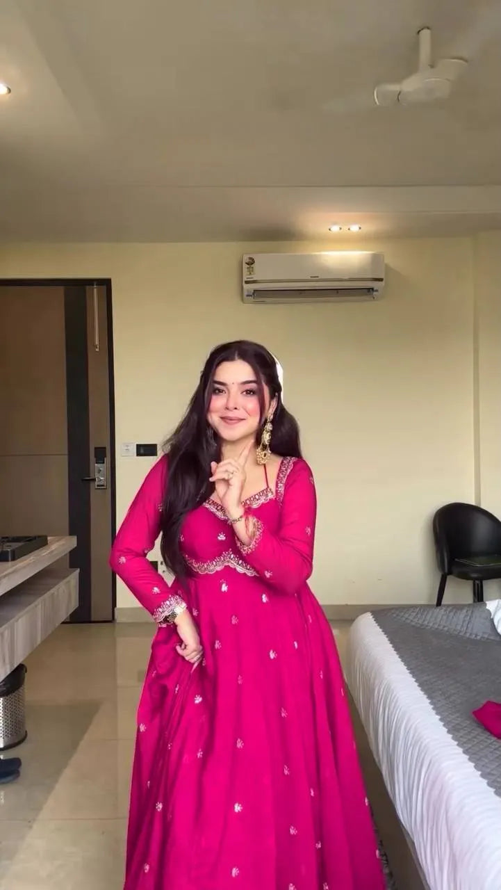 pink georgette anarkali