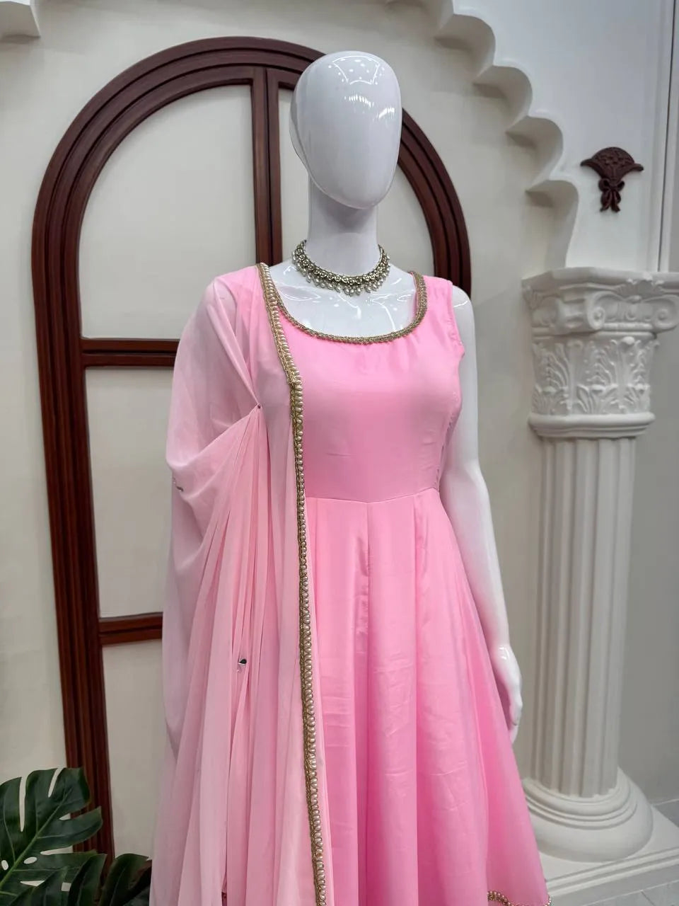pink mirror dupatta set
