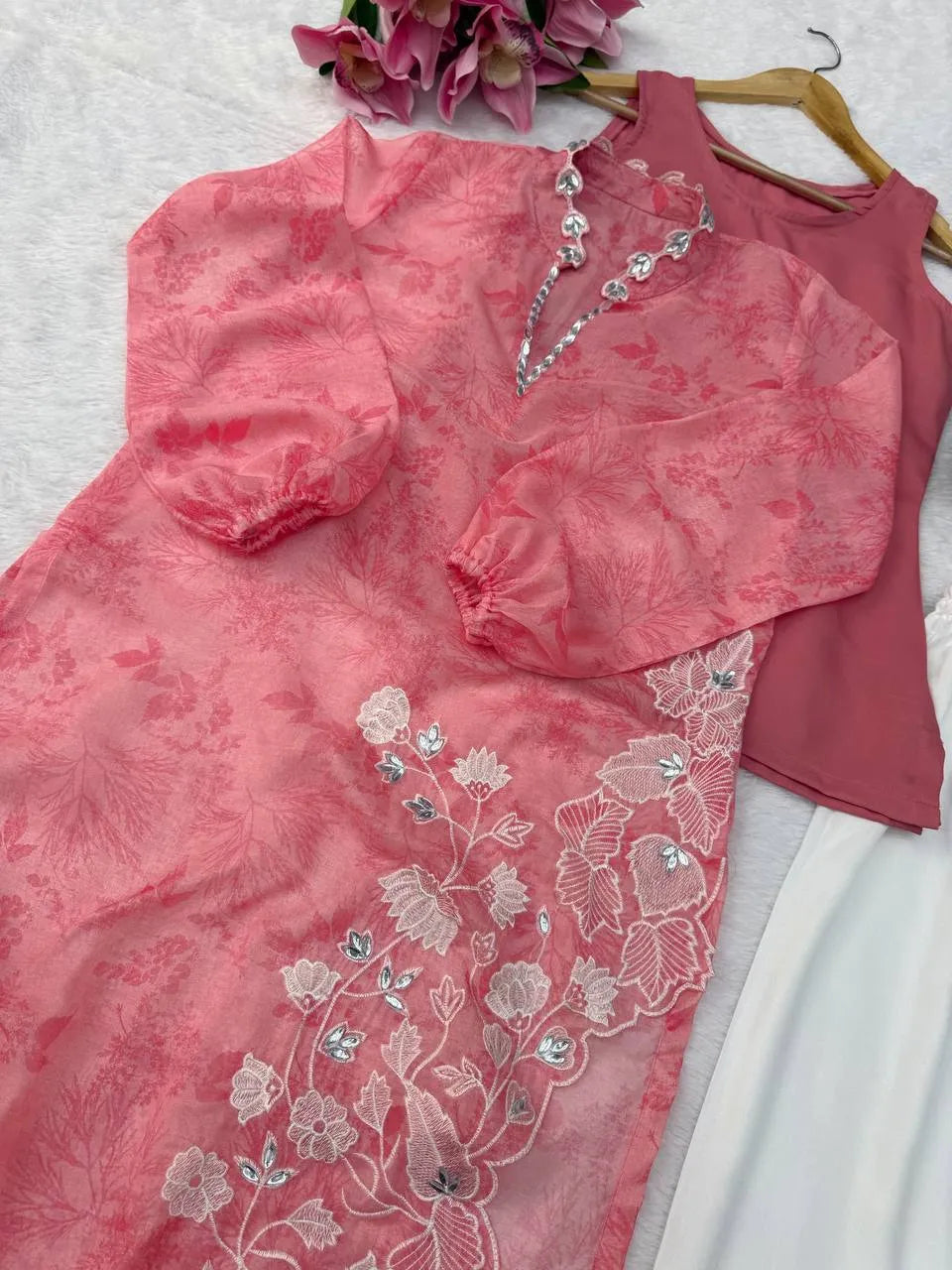pink mirror work shrug