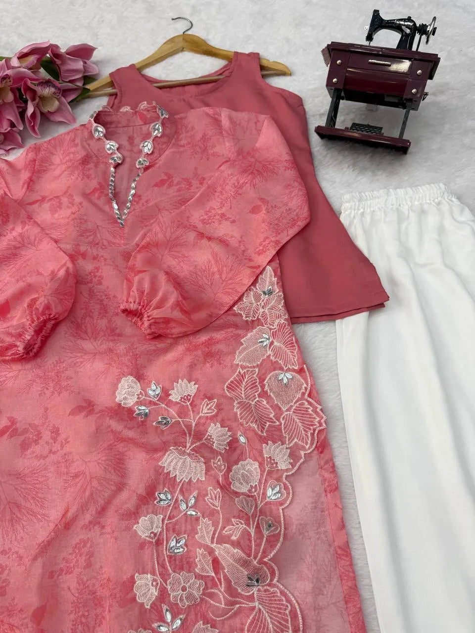 pink organza pant set