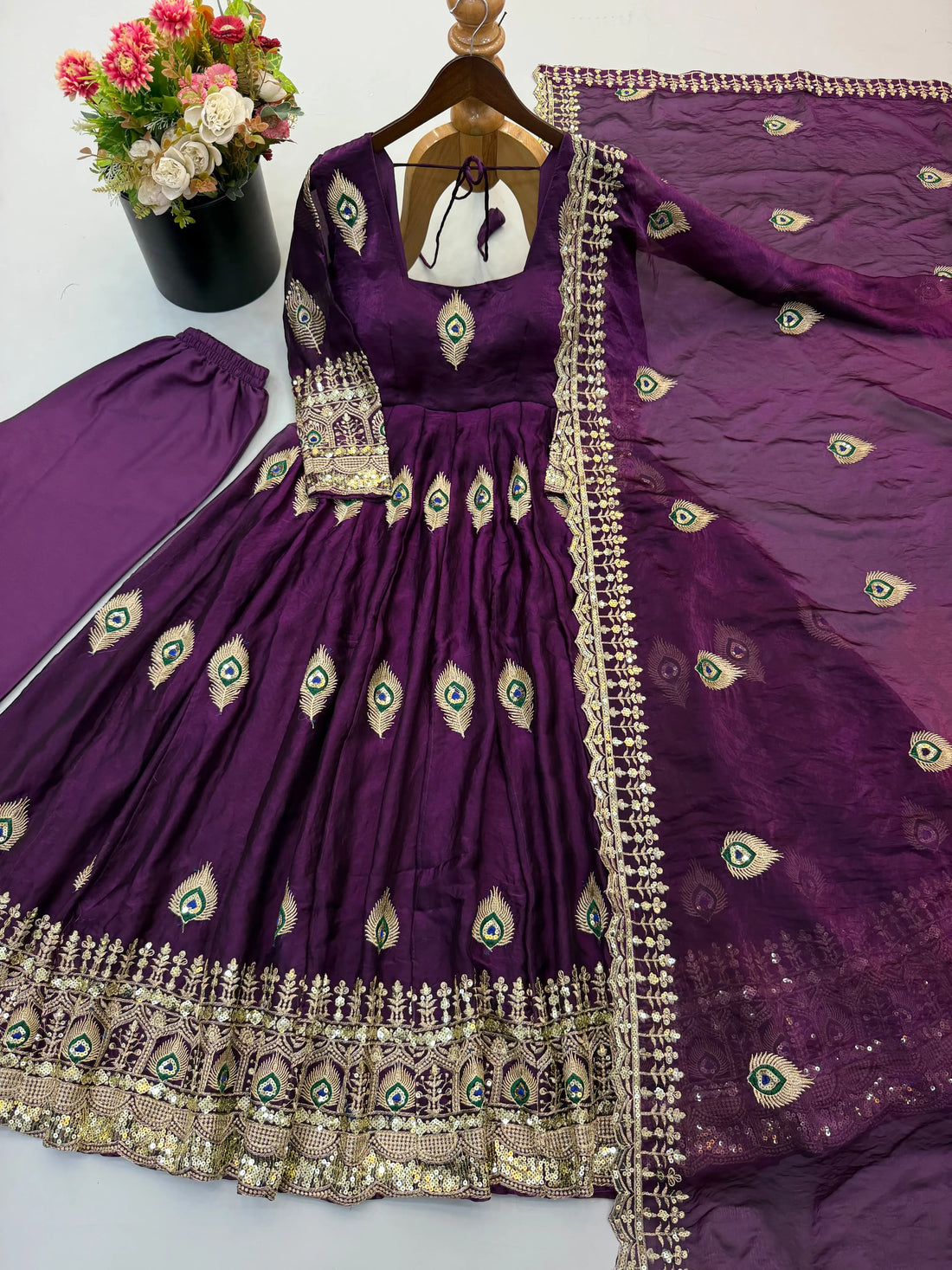purple  peacock anarkali