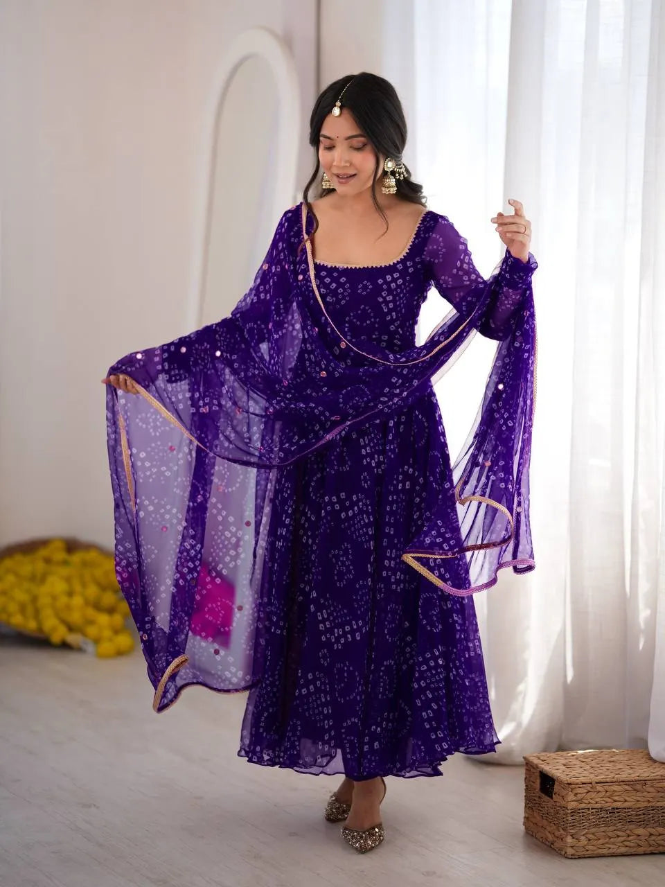 purple digital anarkali