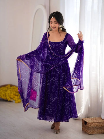 purple digital anarkali