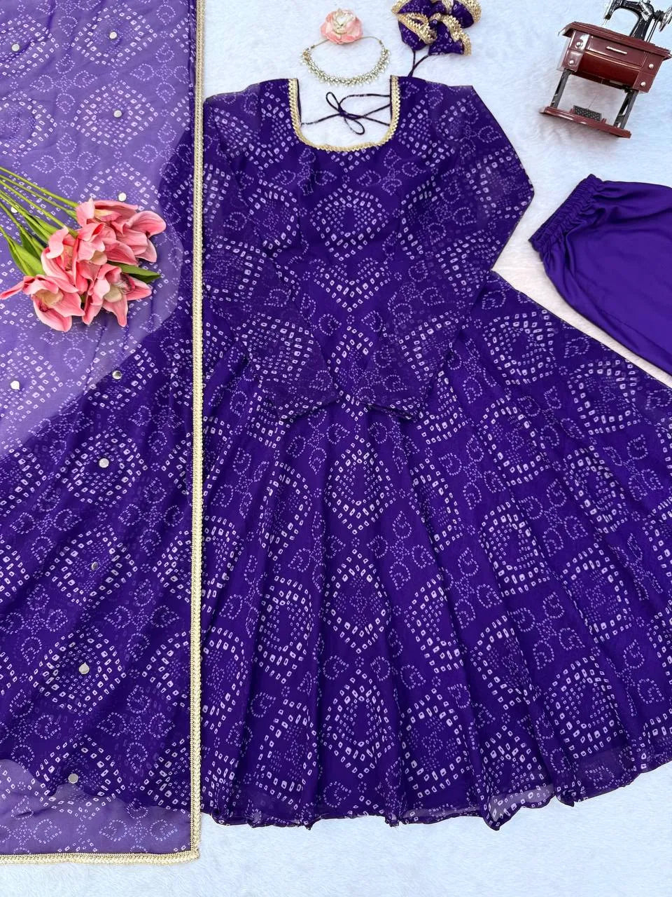 purple lace anarkali
