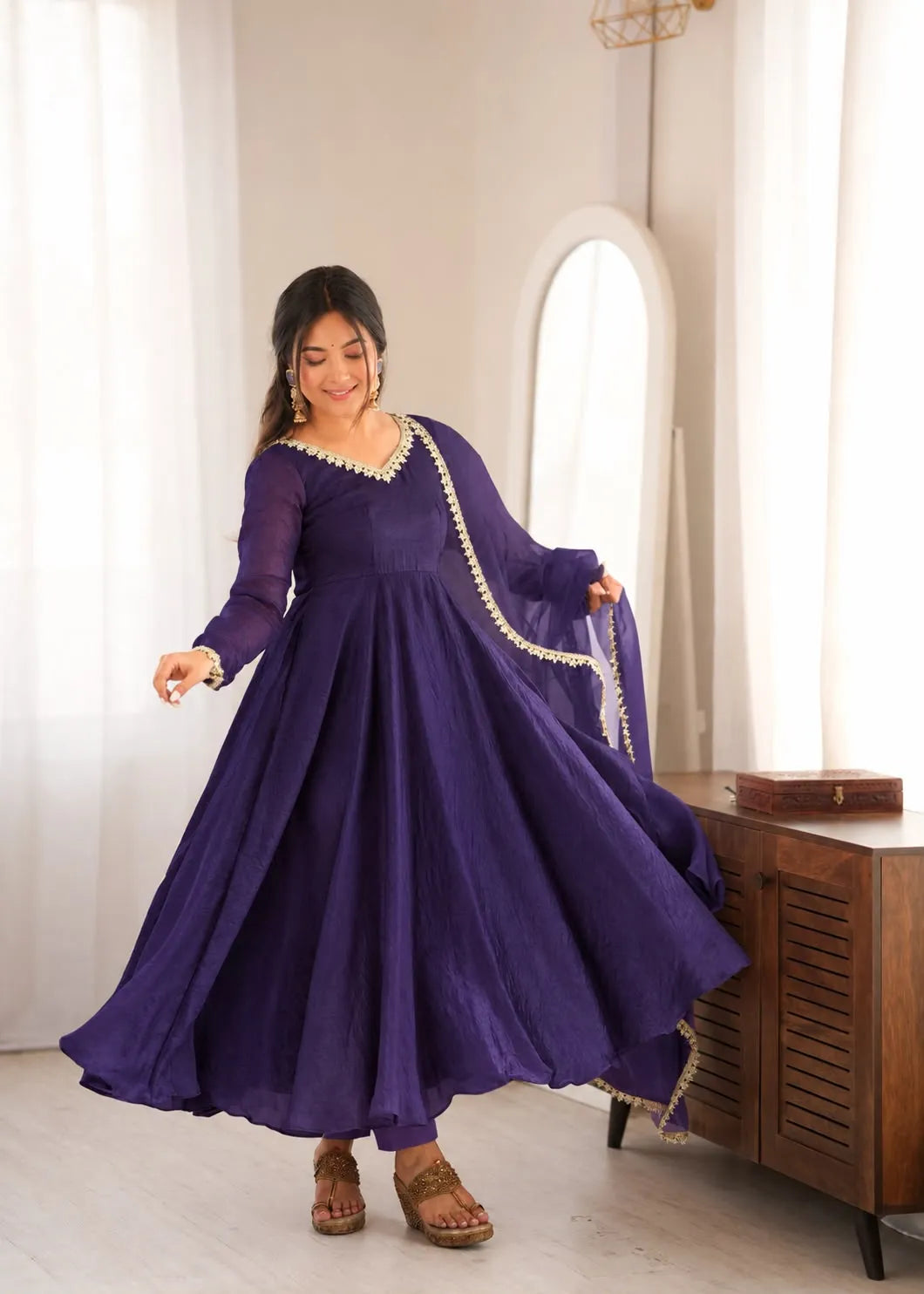 purple mirror anarkali set