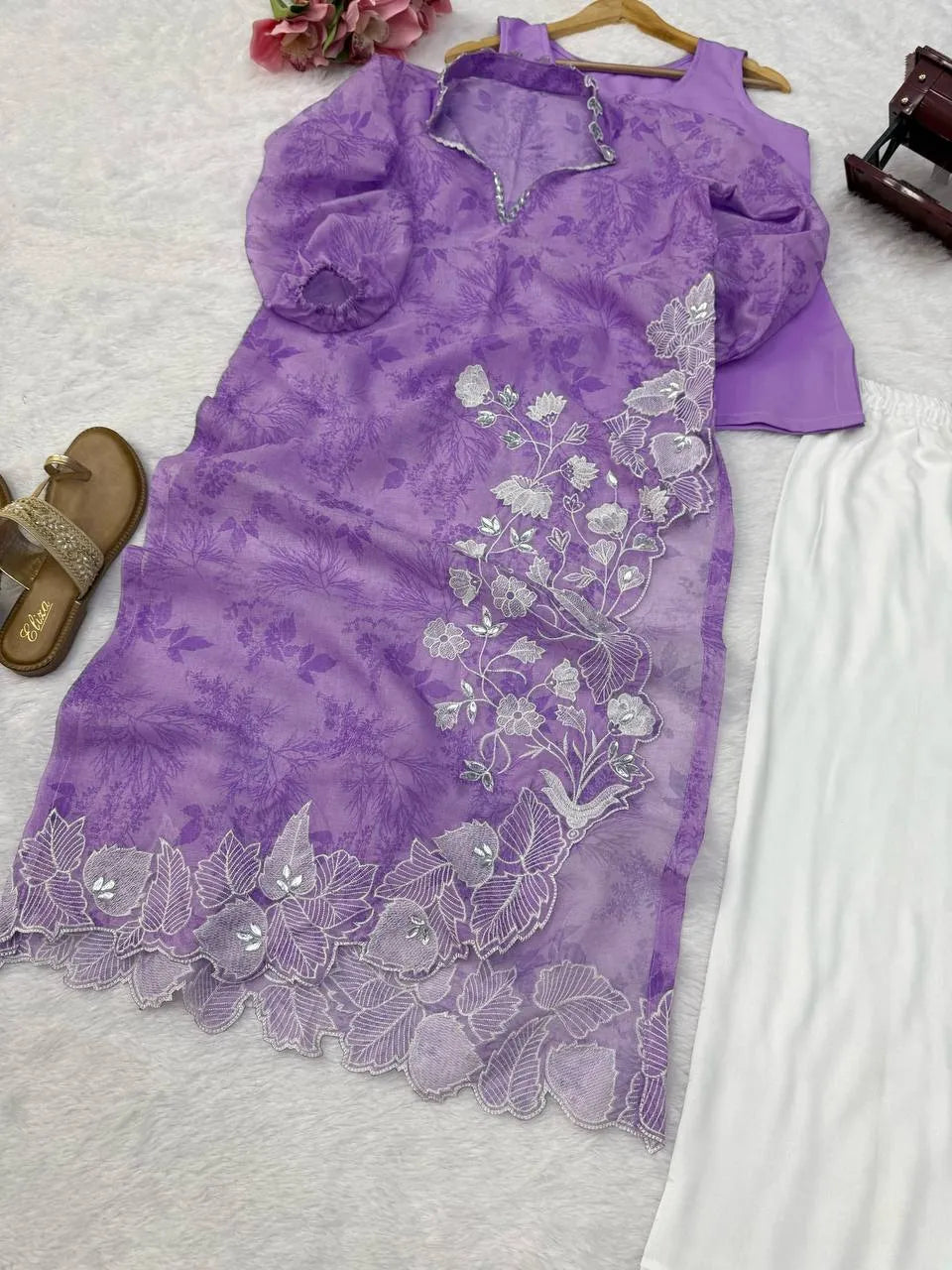 purple organza pant set