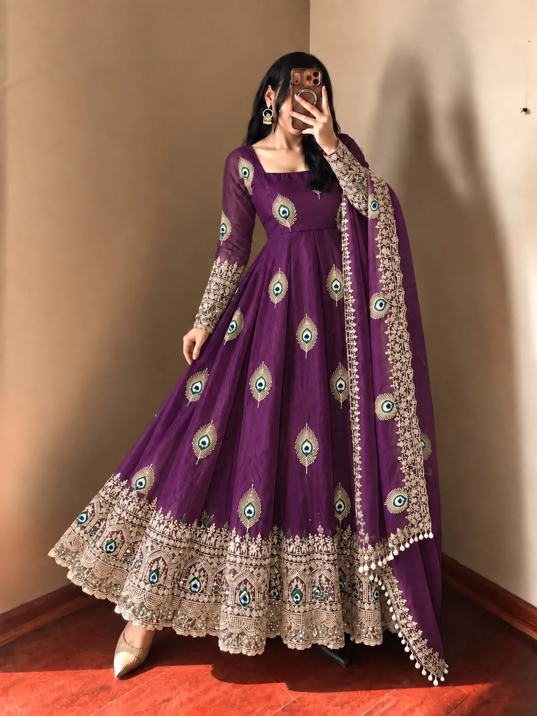 purple  peacock anarkali