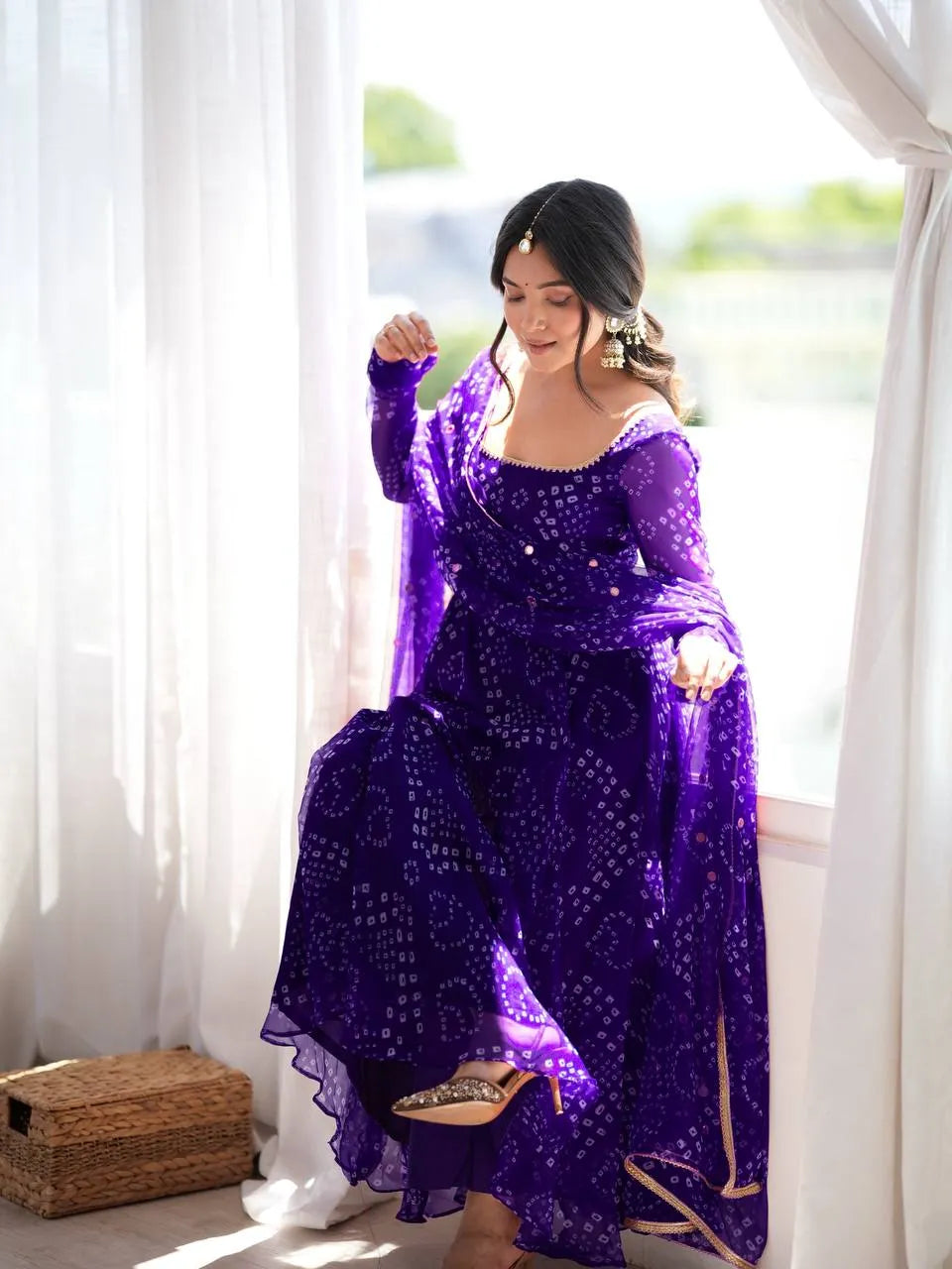 purple printed suit set