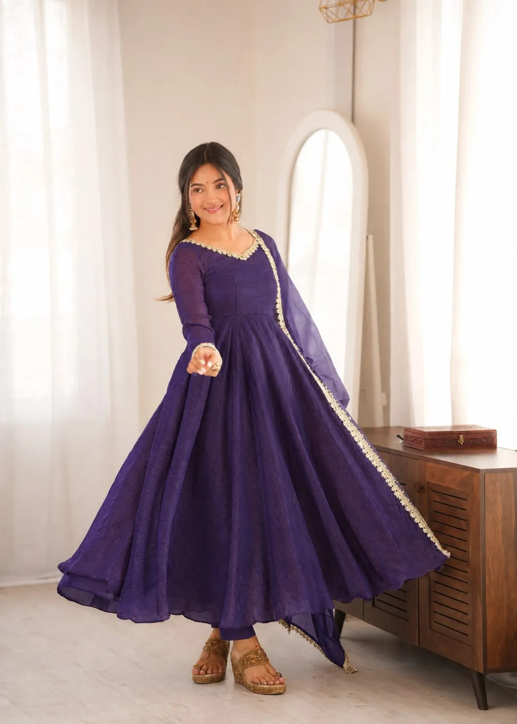 purple mirror anarkali set
