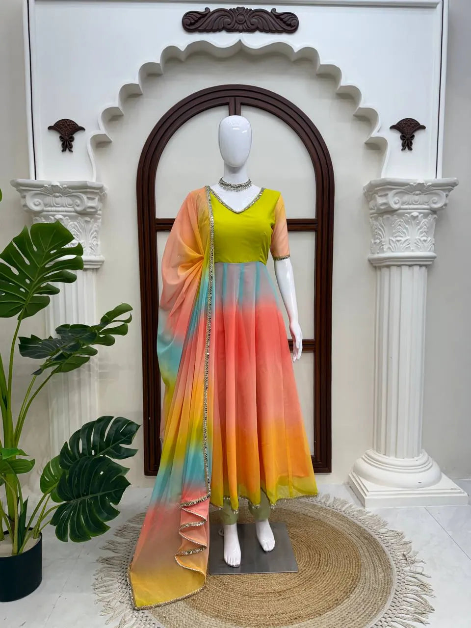 rainbow anarkali suit