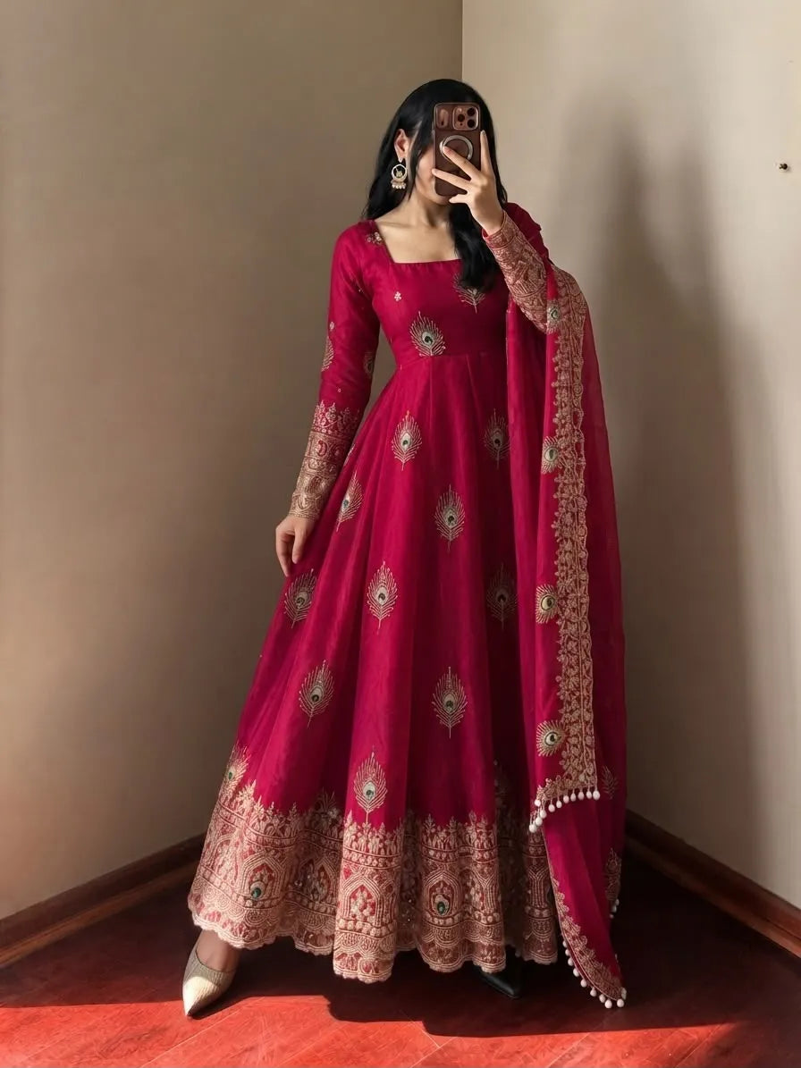 rani pink peacock anarkali