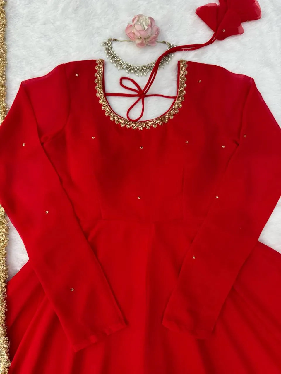 red anarkali gown set