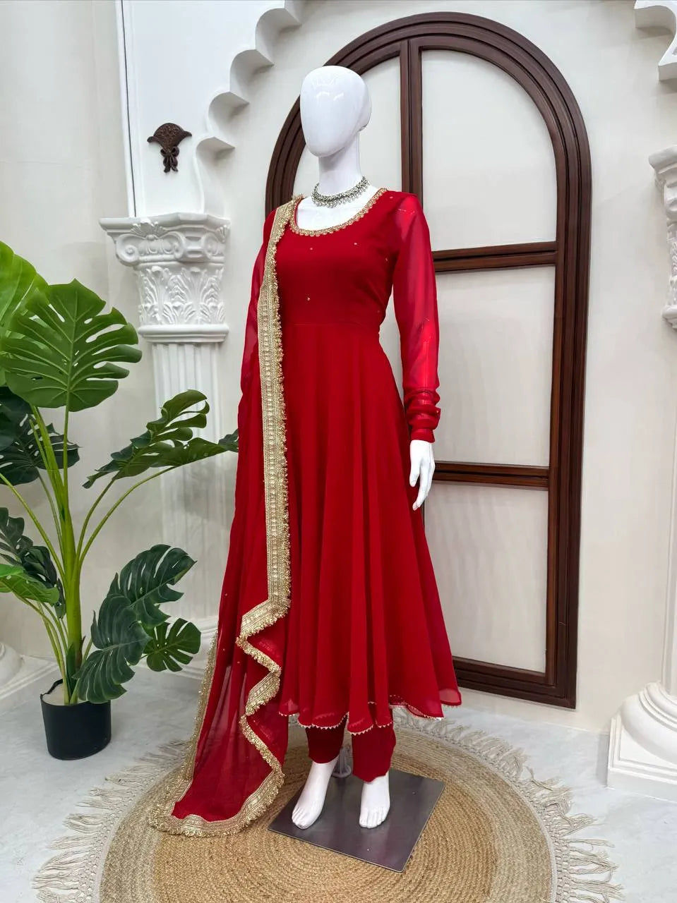 red anarkali pant set