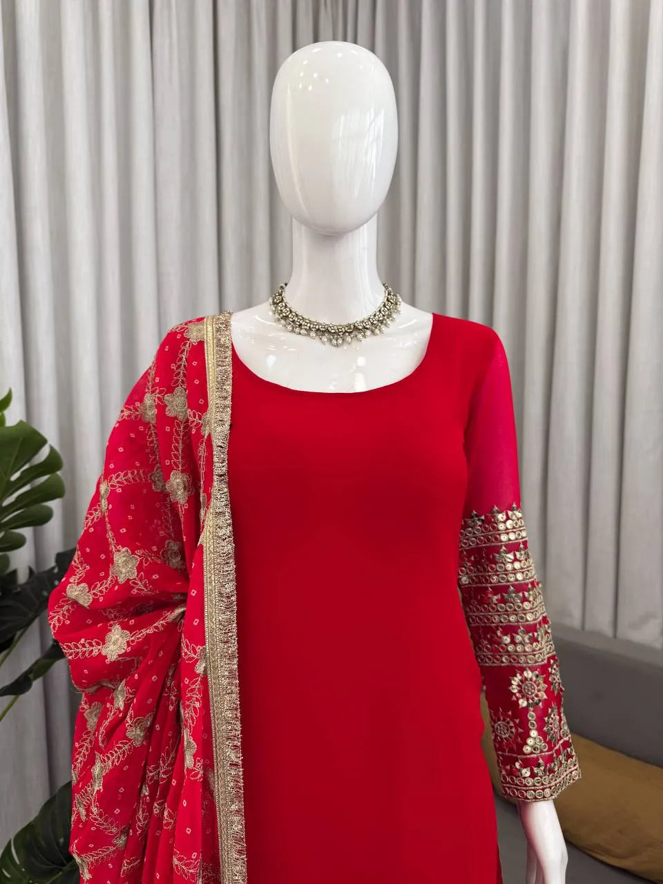 red anarkali suit set online
