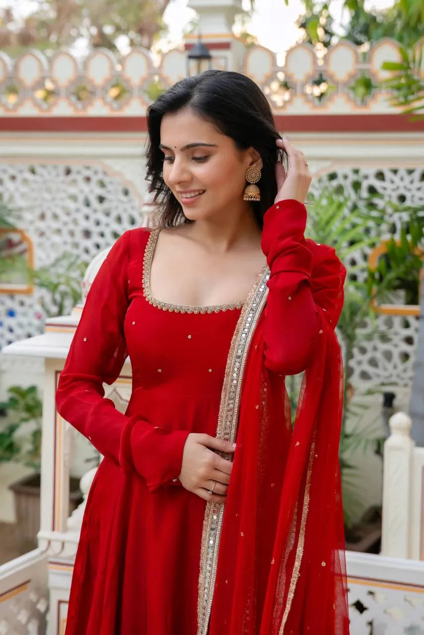 red anarkali with dupatta
