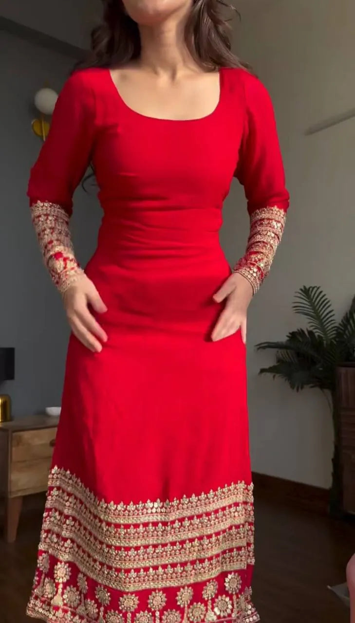 red embroidered suit set