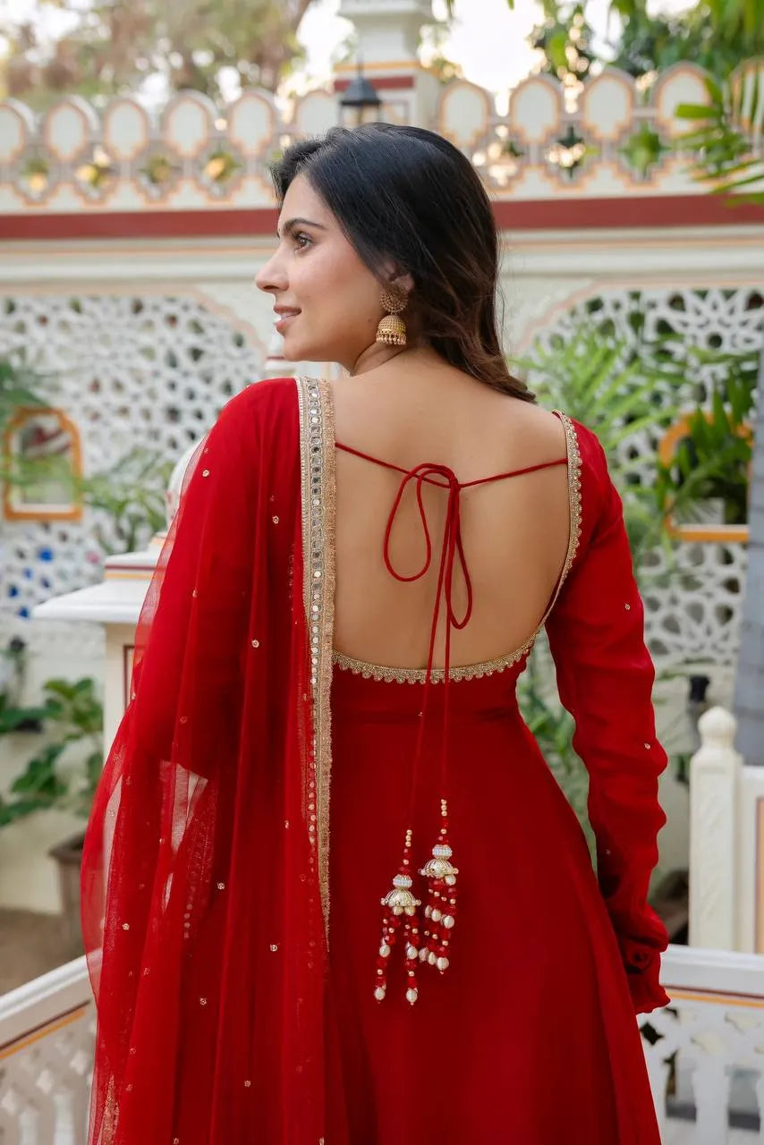 red festive anarkali set