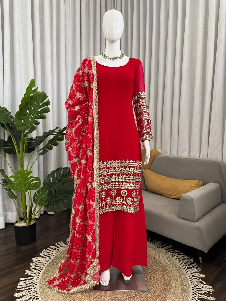 red festive kurta suit