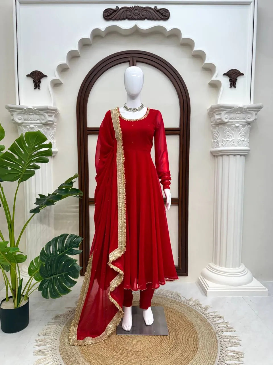 red flared anarkali set