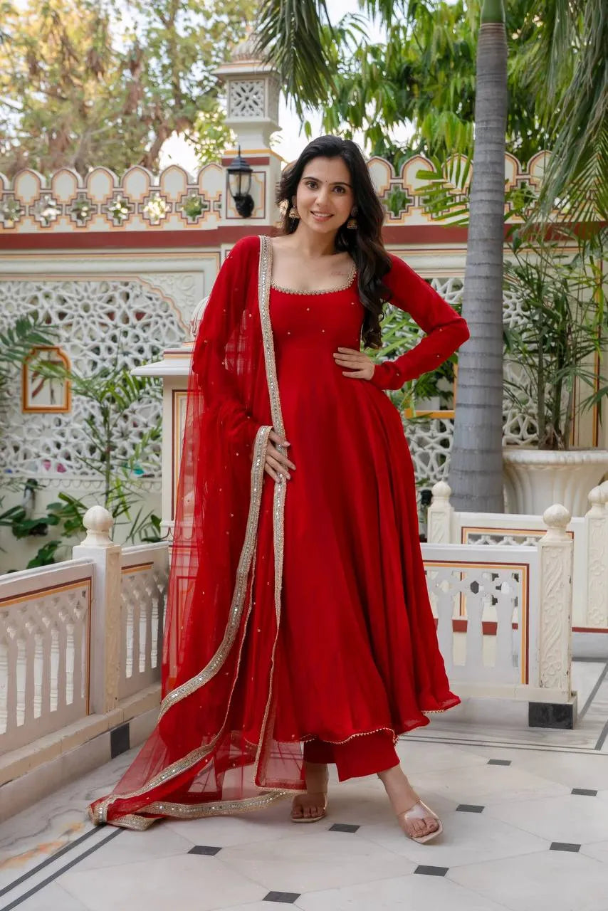 red georgette anarkali