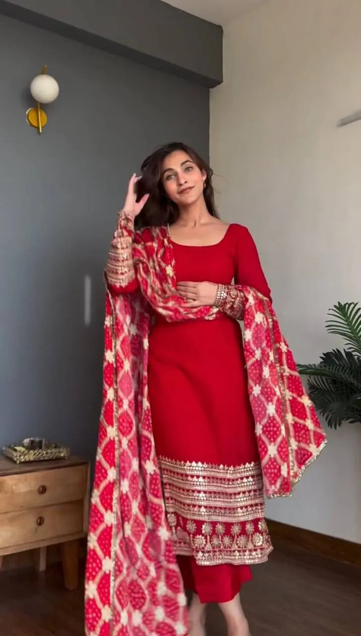 red sequin kurta suit