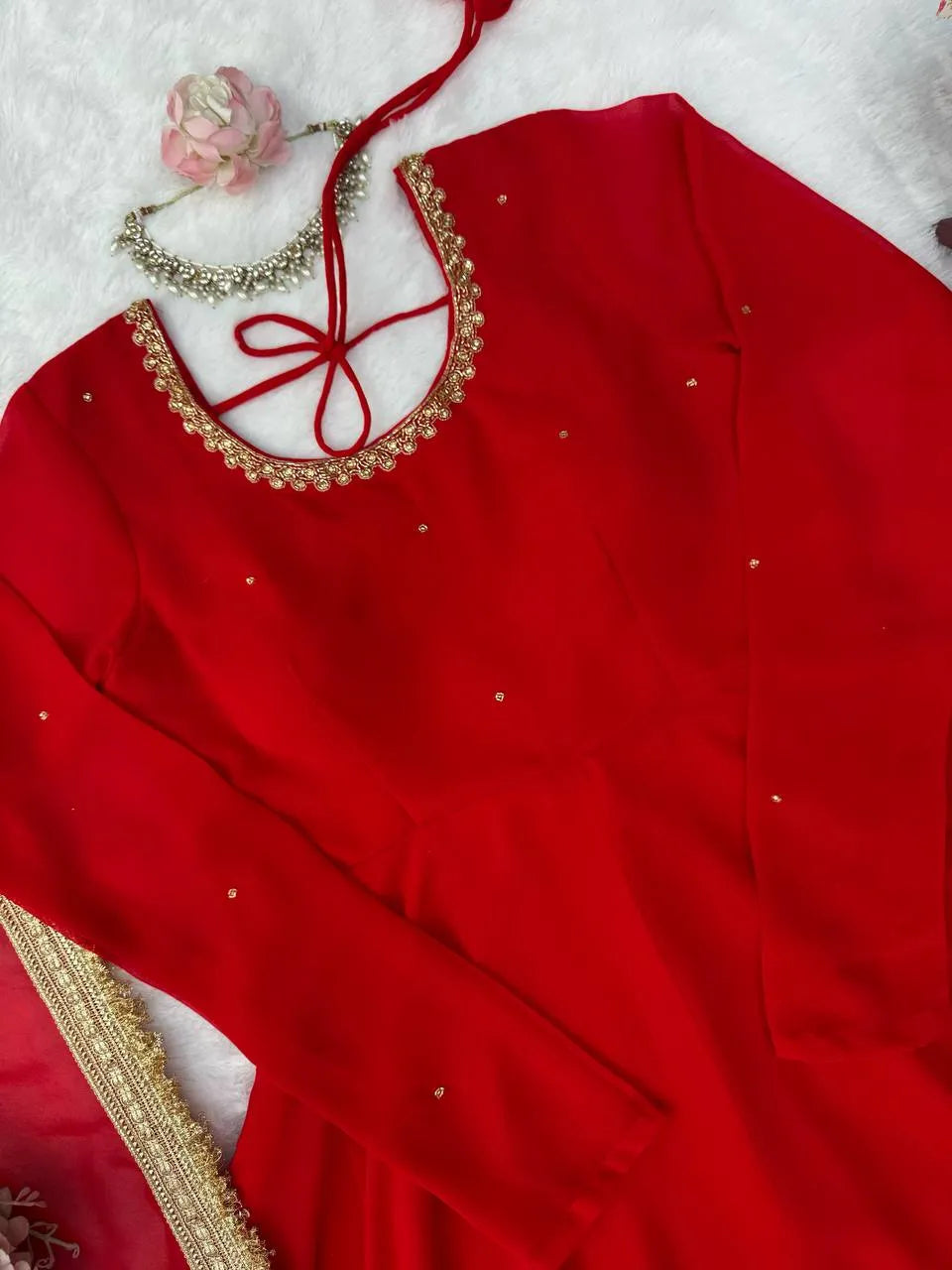 red georgette suit set