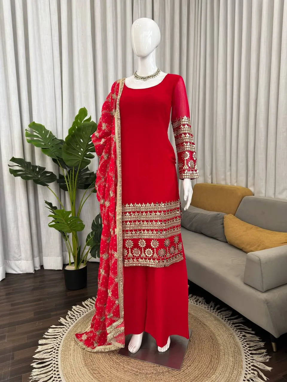 red kurta with dupatta