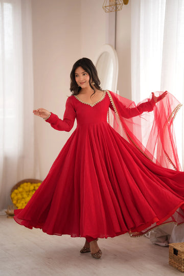 red mirror anarkali set