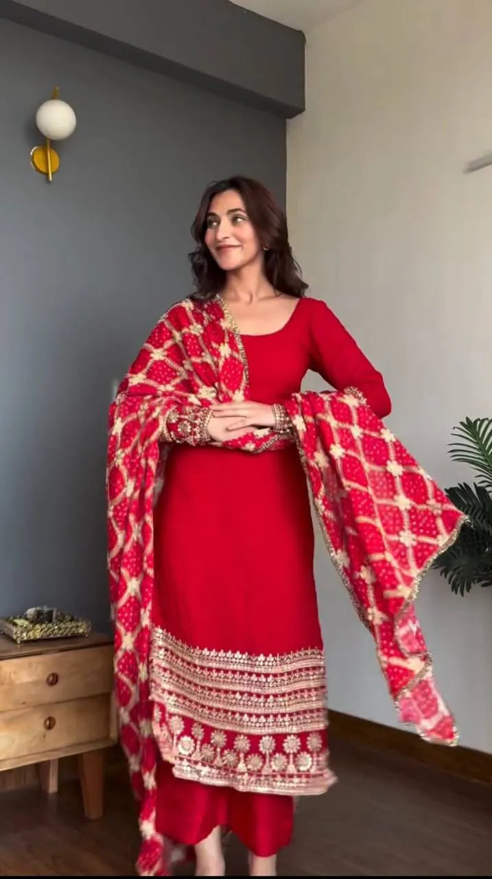 red sequin kurta suit