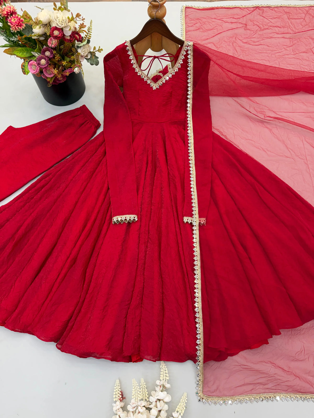 red wedding anarkali set