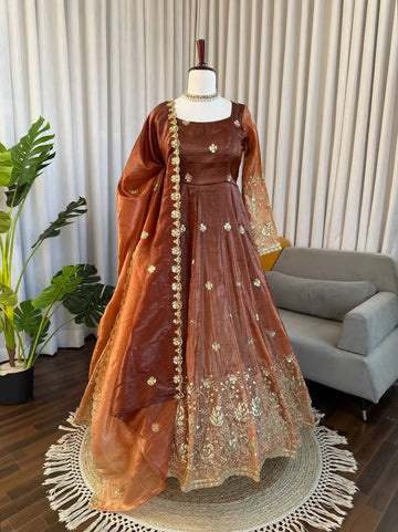 rust brown anarkali set